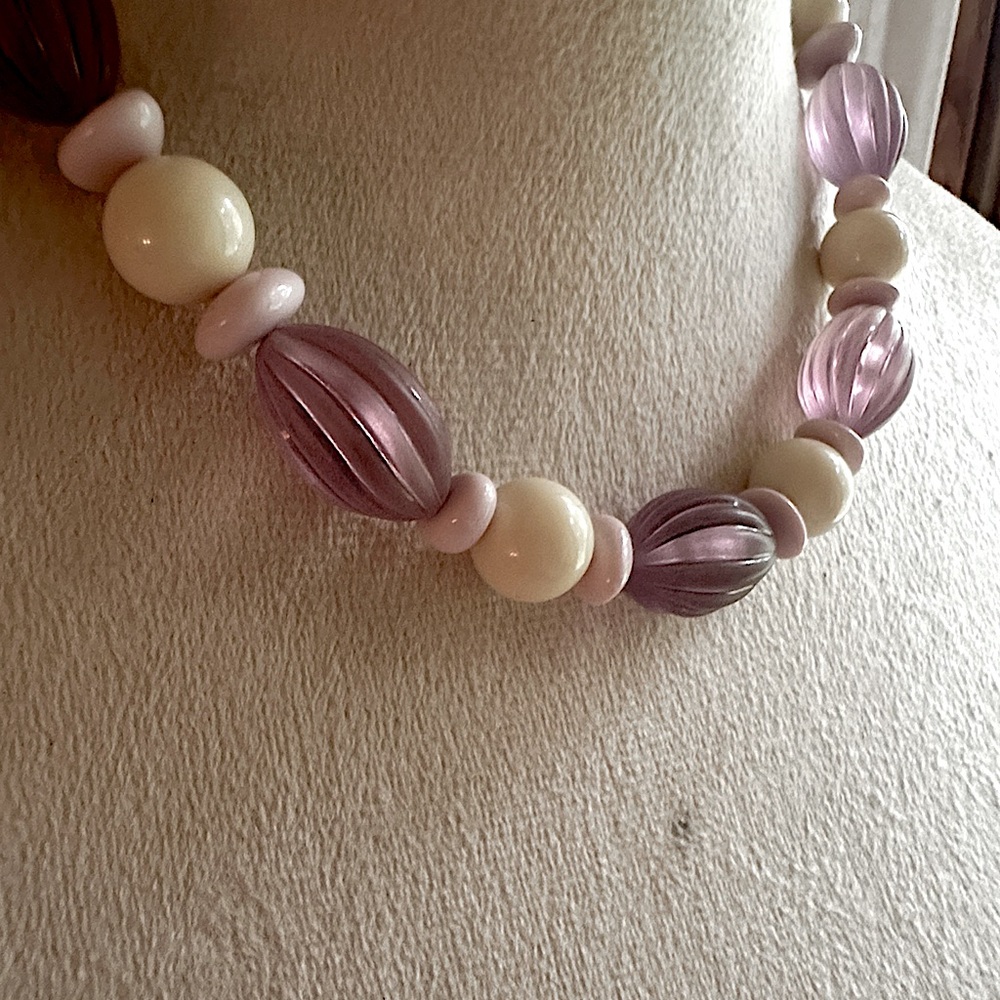 Monet Vintage Lavender Purple and Cream Beaded Necklace
